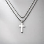 Cross on Cuban & Rope Set (Silver)