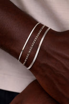 Figaro & Herringbone Bracelet Set (Silver)