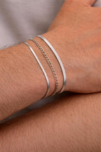 Figaro & Herringbone Bracelet Set (Silver)