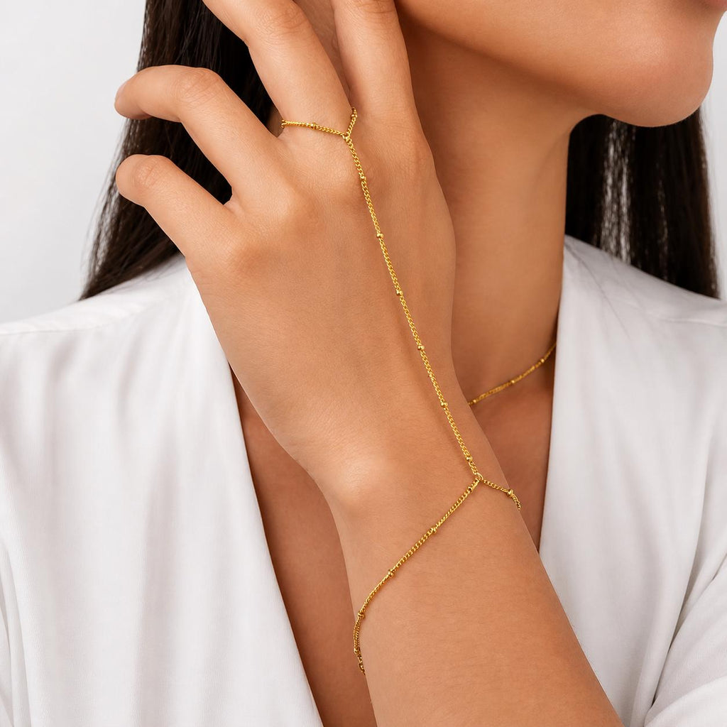Ball Bead Hand Chain Bracelet (Gold)
