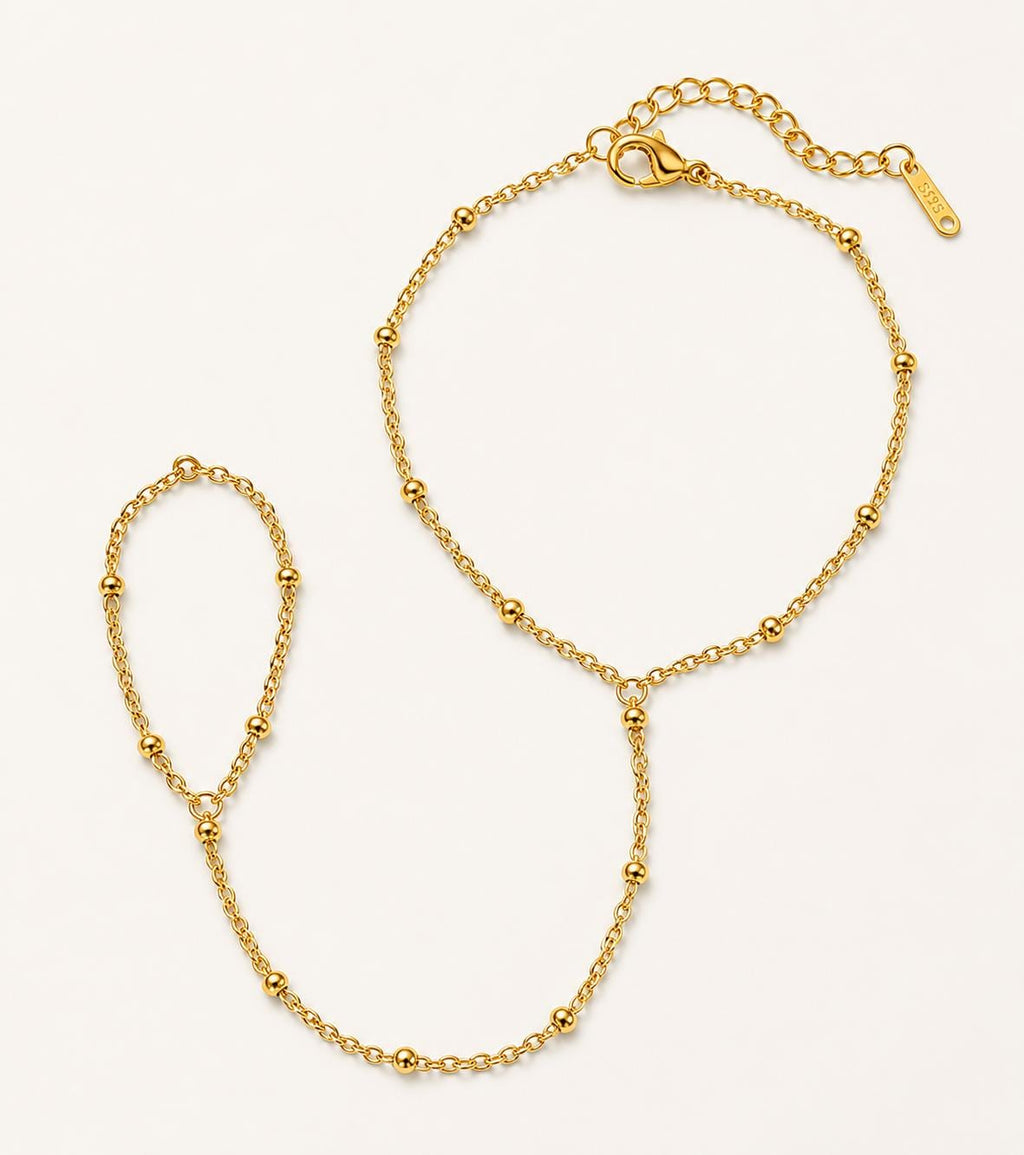 Ball Bead Hand Chain Bracelet (Gold)