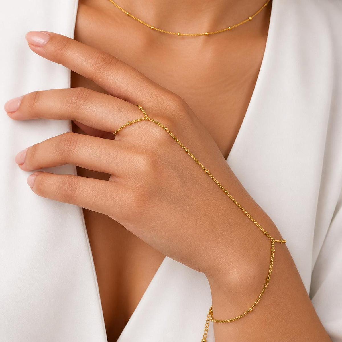 Ball Bead Hand Chain Bracelet (Gold)
