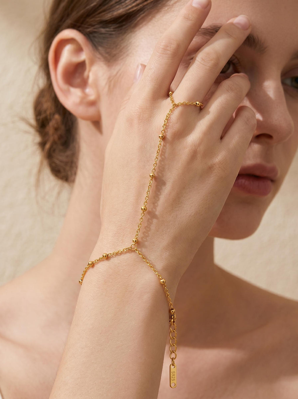 Ball Bead Hand Chain Bracelet (Gold)