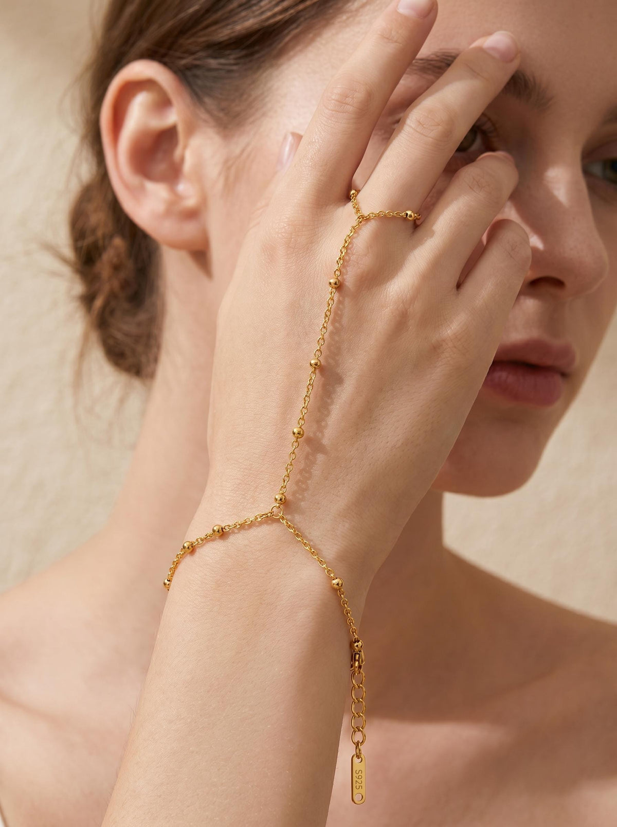 Ball Bead Hand Chain Bracelet (Gold)