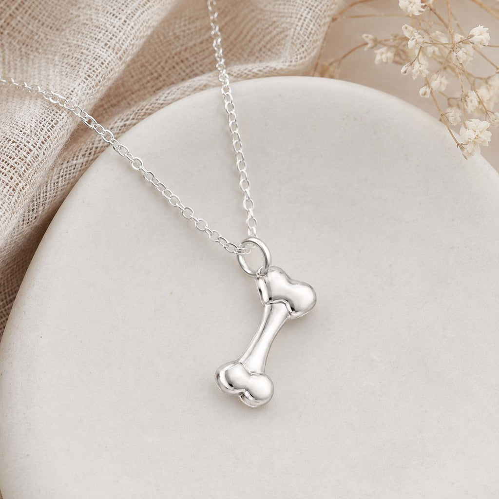 Dog Bone Charm Necklace for Dog Mom, Silver Stainless Steel Pendant, Waterproof, Keepsake, Pet Memorial