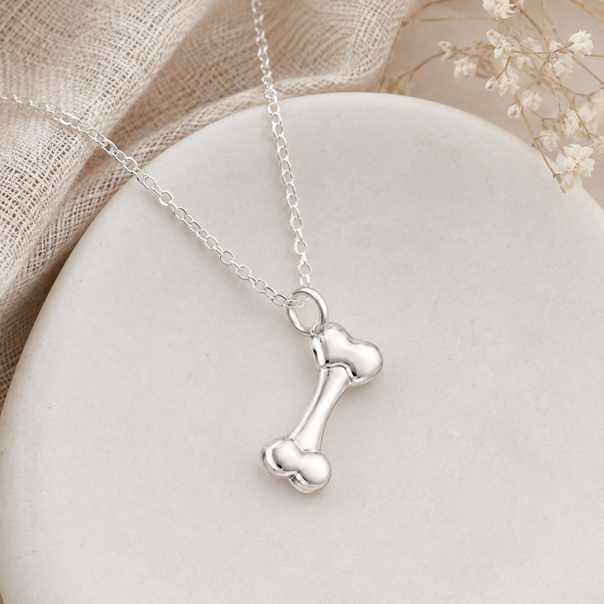 Dog Bone Charm Necklace for Dog Mom, Silver Stainless Steel Pendant, Waterproof, Keepsake, Pet Memorial