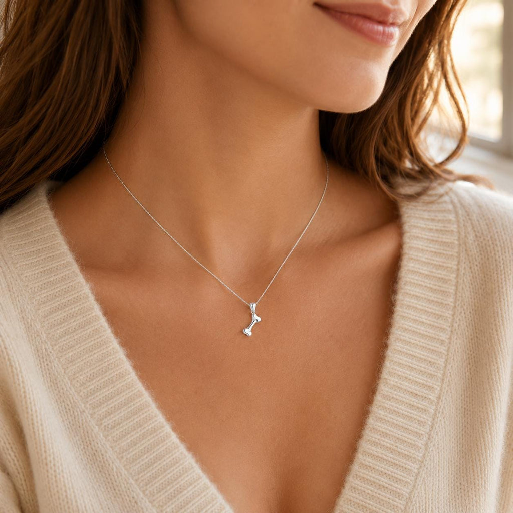 Dog Bone Charm Necklace for Dog Mom, Silver Stainless Steel Pendant, Waterproof, Keepsake, Pet Memorial