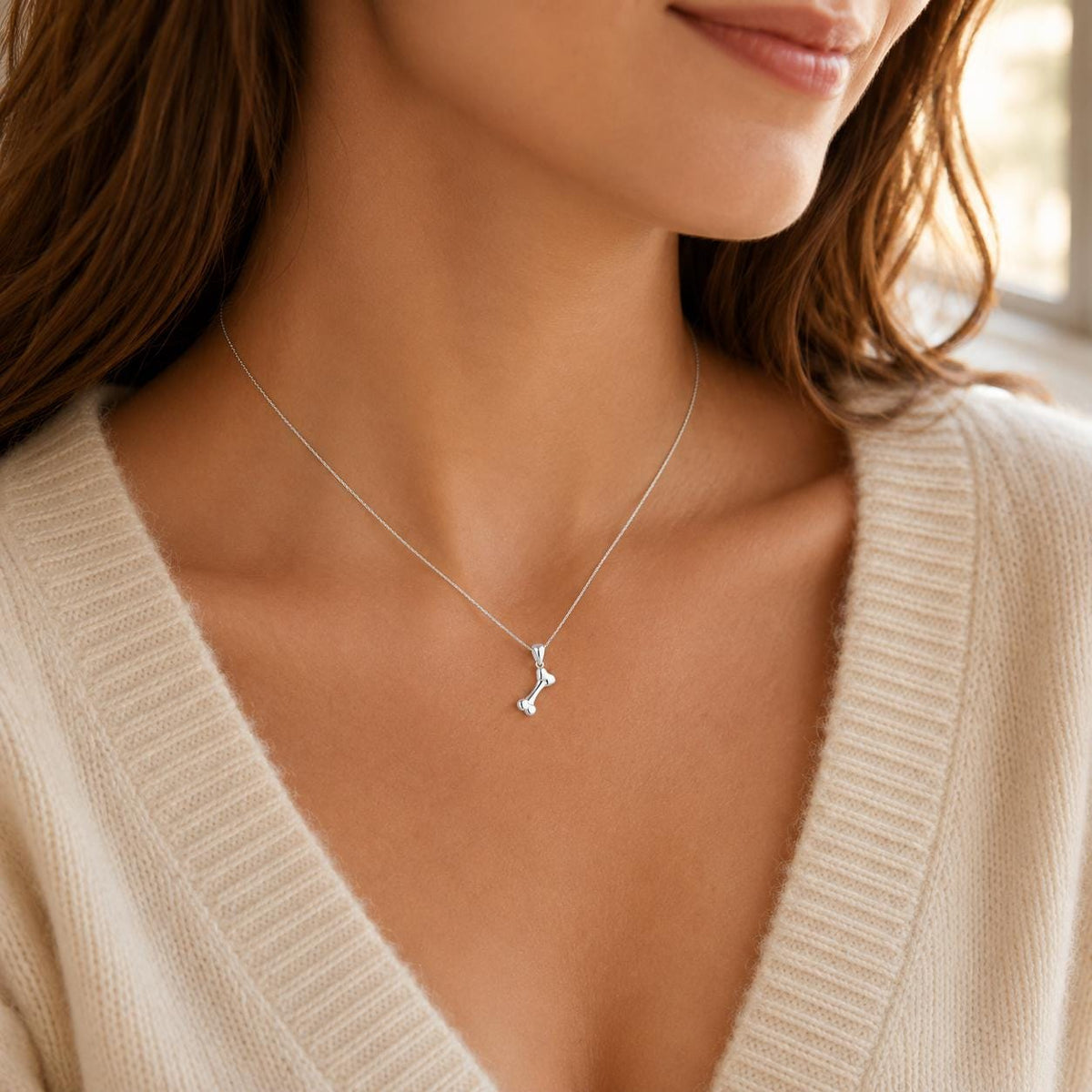 Dog Bone Charm Necklace for Dog Mom, Silver Stainless Steel Pendant, Waterproof, Keepsake, Pet Memorial