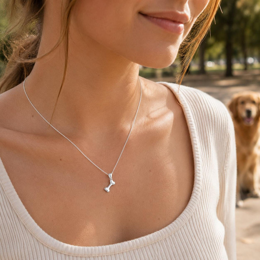 Dog Bone Charm Necklace for Dog Mom, Silver Stainless Steel Pendant, Waterproof, Keepsake, Pet Memorial