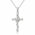 Flower Cross Necklace for Women, Men, Silver Stainless Steel Faith Pendant, Waterproof, Religious, Communion Gift