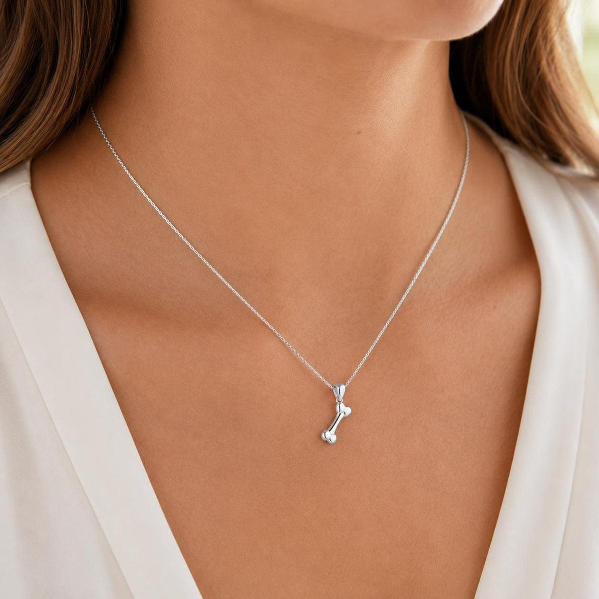 Dog Bone Charm Necklace for Dog Mom, Silver Stainless Steel Pendant, Waterproof, Keepsake, Pet Memorial
