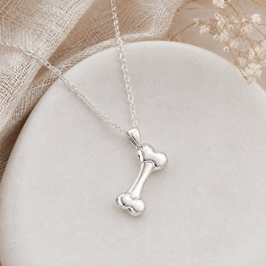 Dog Bone Charm Necklace for Dog Mom, Silver Stainless Steel Pendant, Waterproof, Keepsake, Pet Memorial