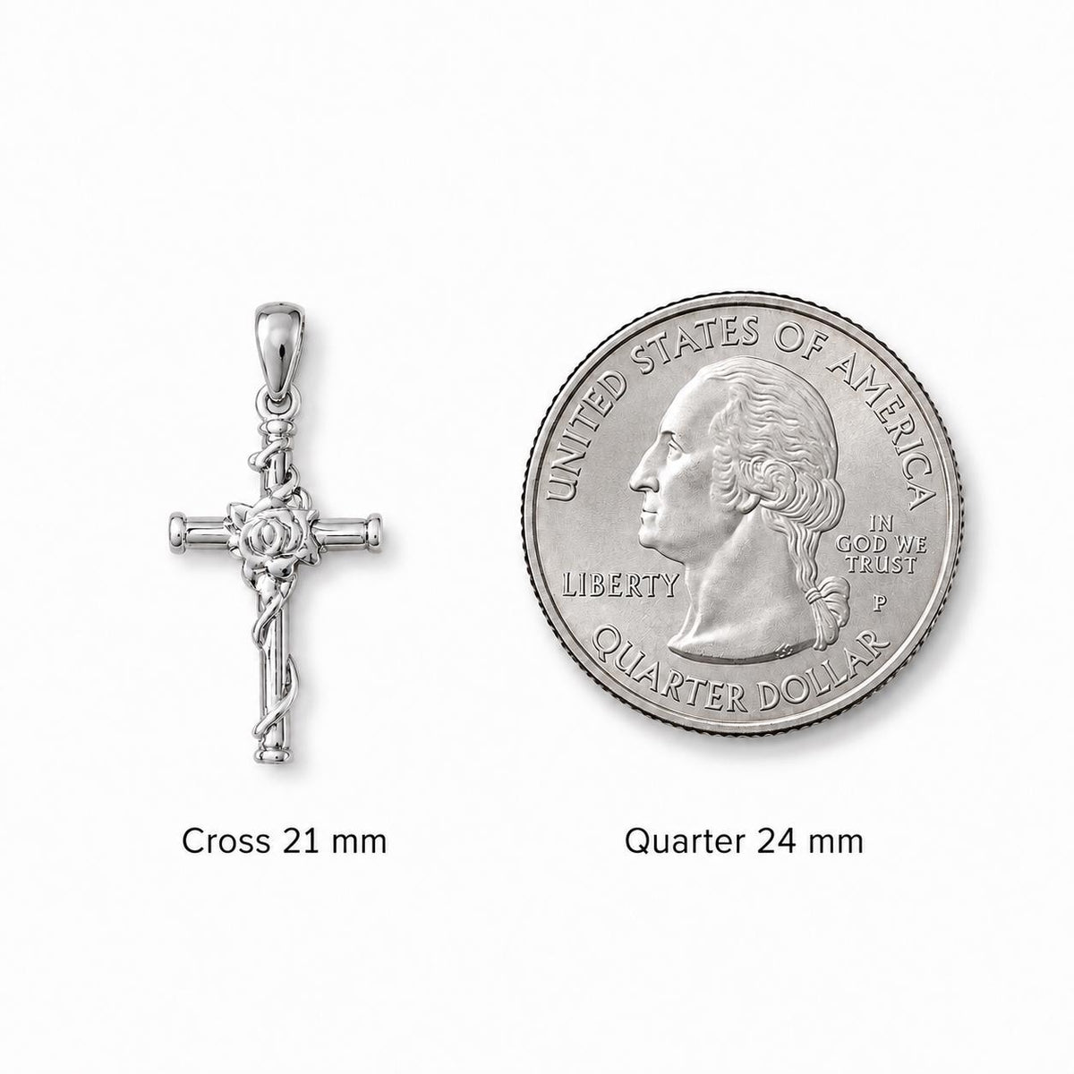 Flower Cross Necklace for Women, Men, Silver Stainless Steel Faith Pendant, Waterproof, Religious, Communion Gift