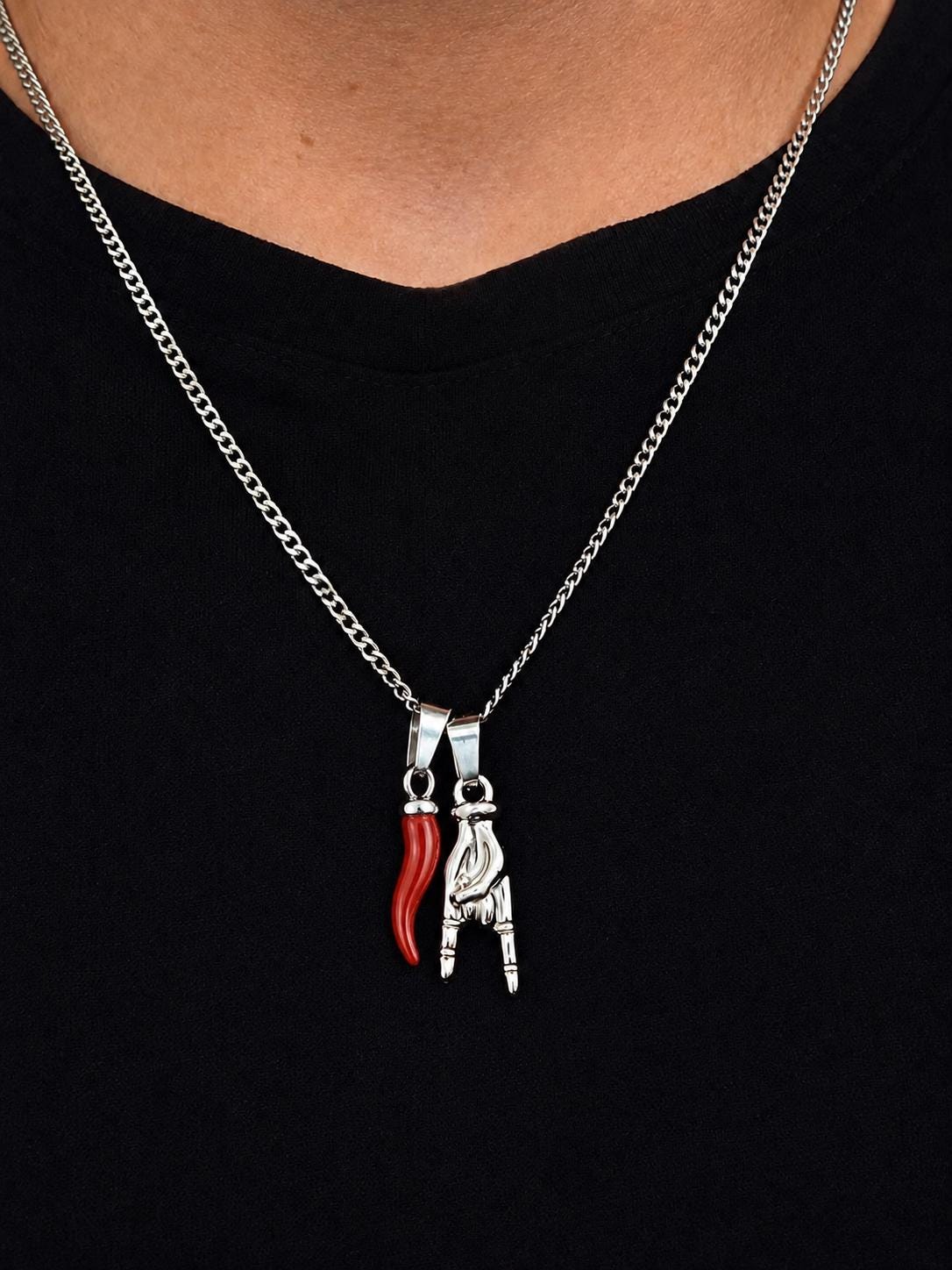 Mano Cornuto & Red Horn (Silver)